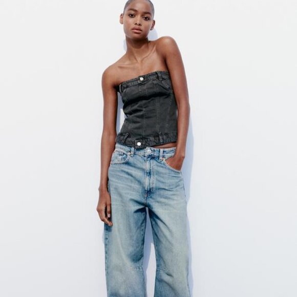ZARA CORSET STYLE DENIM TOP TRF - Picture 7 of 7